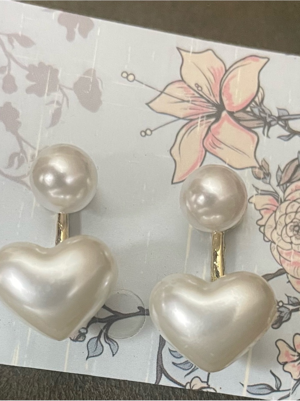 Pearl Heart Drop Earrings 2 in 1 Earrings, (Wear 2 different ways) New